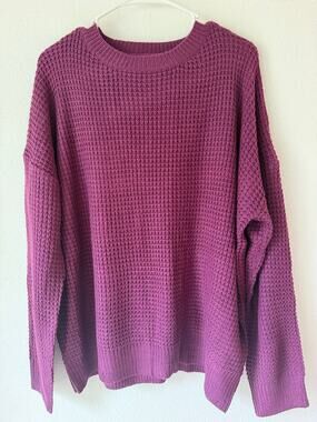 Pulse Purple Fun Boxy Cable Knit Cozy Crew Neck Warm Pullover Sweater Medium